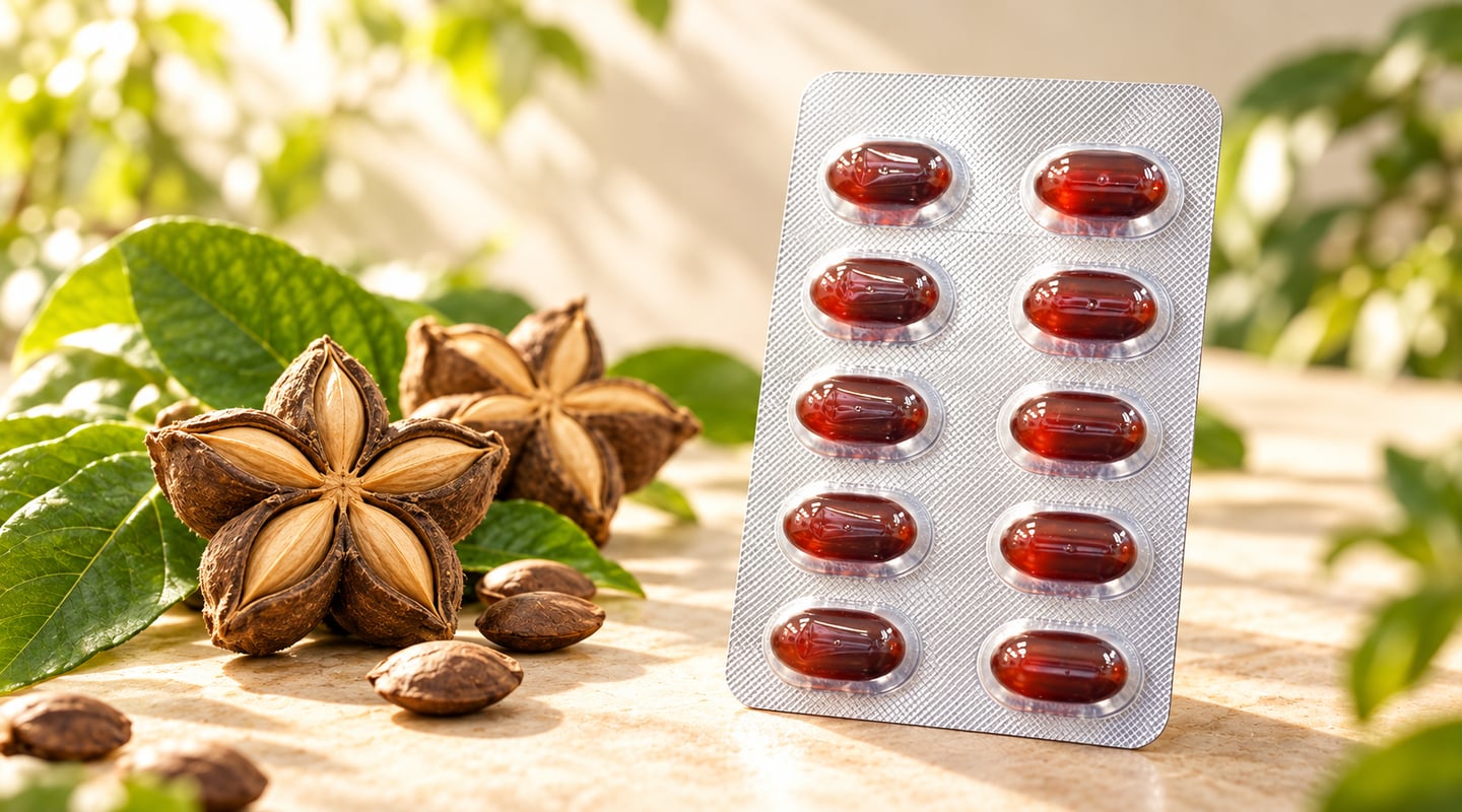 磷蝦印加果油軟膠囊｜依現有產品素材生成的情境示意