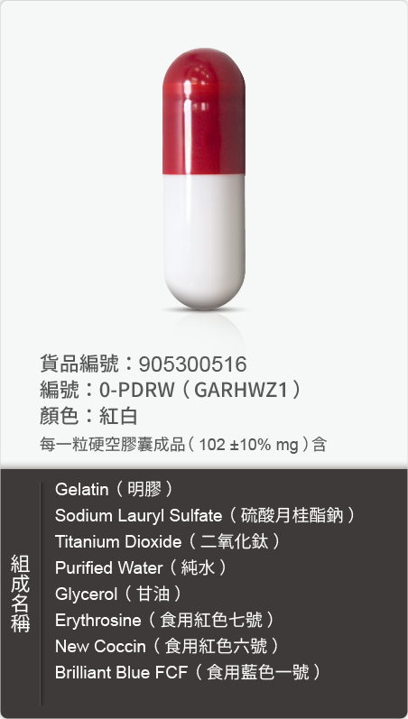 明膠空膠囊,顏色:紅白 原始規格圖